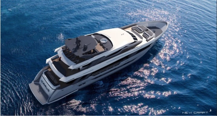 Aerial view of yacht at sea