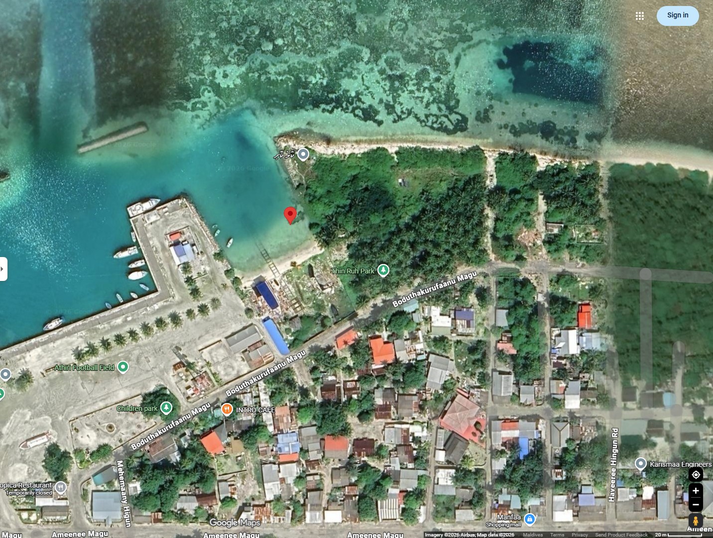 Satellite map of Haruge Craft boat yard on Alifushi, Raa Atoll